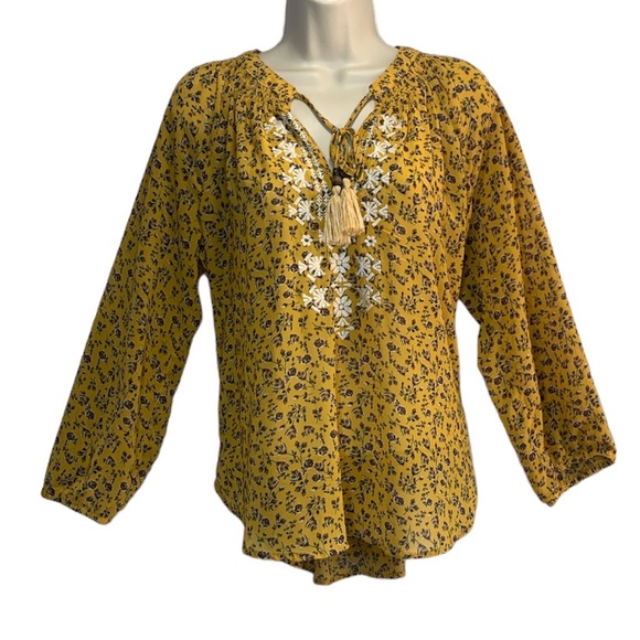 Mason & Belle Women's Boho Mustard Floral Peasant Top Size M - Picture 1 of 9